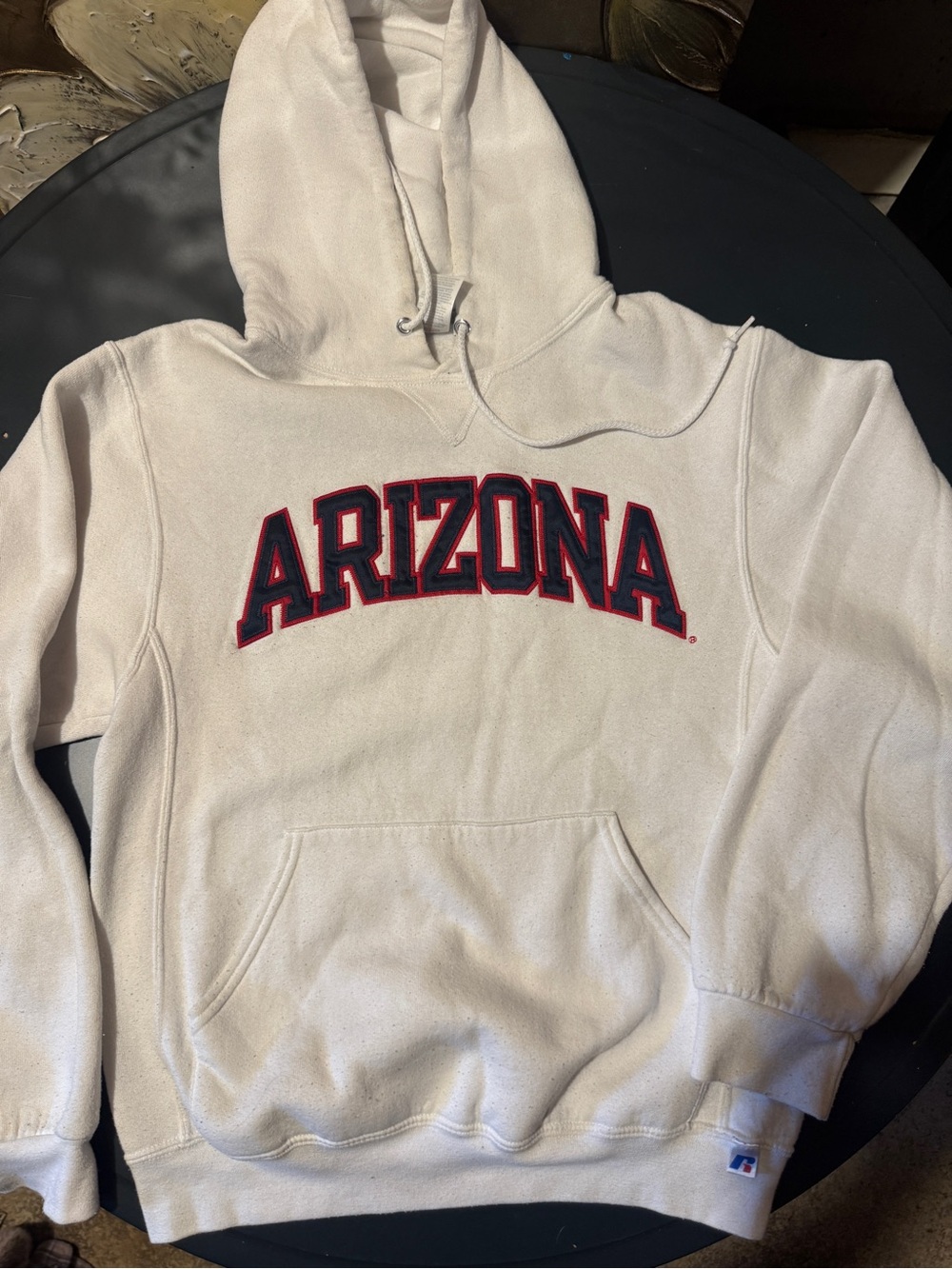 Russell Athletic White Arizona Pullover Hoodie with Red & Navy Lettering